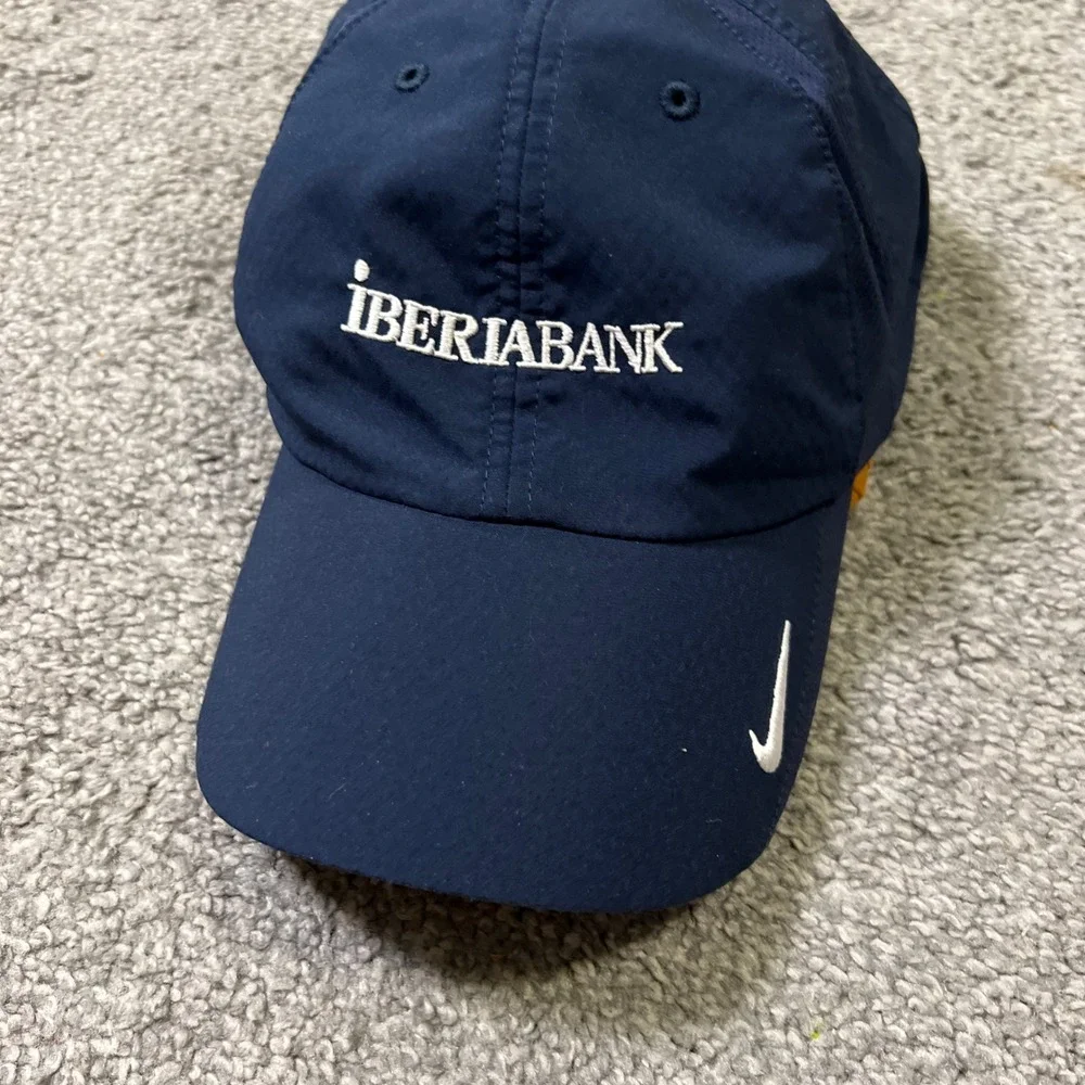 Nike Golf Hat Mens Navy Blue Iberia Bank Embroidered Swoosh Performance Cap